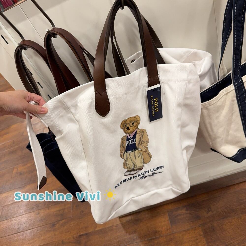 NWT polo Ralph Lauren Polo Bear Canvas Shopper Tote White